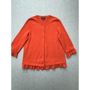 Sutton Cashmere Sweater Womens Medium Orange Ruffle Hem Cardigan Soft Luxury‎